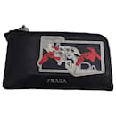 Prada James Jean Printed Zipped Cardholder Wallet in Black Saffiano Leather