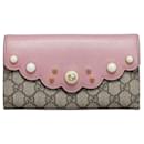 Carteira Continental GG Canvas Peony Logo Faux Pearl Stud Continental 431474 - Gucci