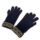 Black Wool and Leather Unisex Logo Knit Gloves Size M - Gucci