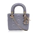 Mini bolsa Lady Dior acolchoada de couro cinza Cannage - Christian Dior