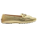 Gold Leather Driving Loafers with Crystal Embellishment - Tod's