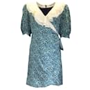 Alessandra Rich Mini vestido de seda com estampa floral azul marinho