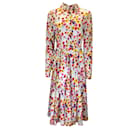 Jonathan Cohen White Multi Floral Printed Belted Long Sleeved Cotton Midi Dress - Autre Marque