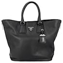 Tote Handbag Leather 2-Ways Black - Prada