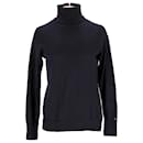 Tommy Hilfiger Womens Roll Neck Signature Tape Jumper in Navy Blue Wool