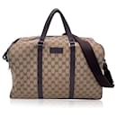 Beige Monogram Canvas Duffle Weekender Travel Bag with Strap - Gucci