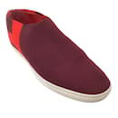 Hermes Burgundy / Red Leather Trimmed Knit Sneakers - Hermès