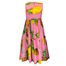 Dolce & Gabbana Ärmelloses Baumwollkleid mit mehrfarbigem Ananas-Print in Rosa