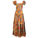 La linedJ Orangefarbenes Scarlett-Kleid aus Baumwollpopeline mit Lilien-Print - Autre Marque