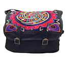 John Galliano Black Multi Embroidered Canvas Messenger Shoulder Bag