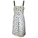 Tory Burch New Ivory Cypress Floral Jacquard Crystal Embellished Sleeveless Linen Dress