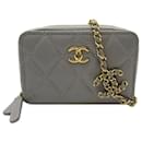 Chanel Gray Quilted Caviar Leather Coin Purse