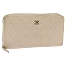 CHANEL Long Wallet Caviar Skin White CC Auth 65288 - Chanel