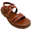 Celine Cognac Leather Chunky Studded Sandals - Céline