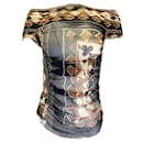 Jean Paul Gaultier Maille Femme Braun / Elfenbein / Schwarzes Vintage-Stricktop aus Seidenchiffon und Baumwolle