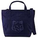 Bolsa de compras pequena Fox Head - Maison Kitsune - Algodão - Azul - Autre Marque