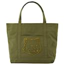 Grand sac cabas Fox Head - Maison Kitsune - Coton - Vert - Autre Marque