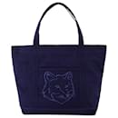 Grand sac cabas Fox Head - Maison Kitsune - Coton - Bleu - Autre Marque