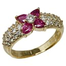 18K Diamond & Ruby Flower Ring - Autre Marque