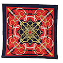 HERMES CARRE 90 Eperon dor Scarf Silk Navy Red Auth 64882 - Hermès