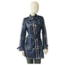 Burberry Brit Blue Checked lined Breasted Belted Polyamide coat sz US 8 it 42
