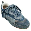 Loewe Blue Distressed Denim Plateau-Sneakers