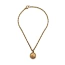 Vintage Gold Metal Chain Necklace CC Logo Medallion - Chanel
