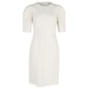 Michael Kors Wo Puff-Sleeve Midi Dress in White Virgin Wool