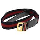 GUCCI Sherry Line Belt Canvas 29.5""-31.1"" Navy Red Auth ti1510 - Gucci