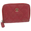 CHANEL Matelasse Coin Purse Lamb Skin Red CC Auth 65239 - Chanel