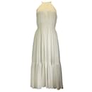 Michael Kors Collection Optic White Cotton and Silk Crepon Blend Halter Dress