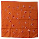 Lenços de seda laranja Hermes Fleurs de Fuchsia - Hermès