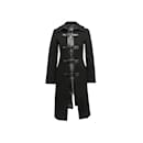 Schwarzer langer Mantel aus Mackage-Wolle mit Lederbesatz, Größe US XS