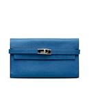 Portefeuille classique Hermes Epsom Kelly bleu bleu - Hermès