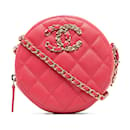 Chanel rosa 19 Pochette rotonda in caviale con borsa a tracolla a catena