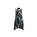 Grey & Multicolor Valentino Geometric Print Silk Dress Size US M