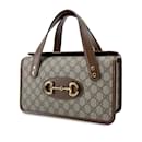 Brown Gucci Small GG Supreme Horsebit 1955 Top Handle Handbag