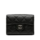 Schwarze Chanel CC Caviar Trifold-Geldbörse