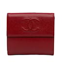 Portefeuille compact Chanel CC Caviar rouge