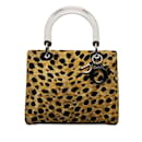 Borsa Lady Dior in nylon con stampa leopardata media marrone