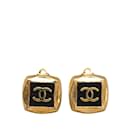 Gold Chanel Square CC Clip On Earrings