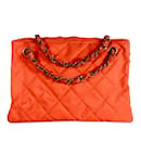 Orange Chanel Quilted Nylon Shoulder Bag