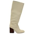 Marni Block Heel Under Knee Boots in Cream Leather