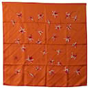 Hermes Orange Fleurs de Fuchsia Silk Scarf - Hermès