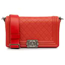Chanel Red Medium Lambskin Boy Galuchat Strap Flap Bag