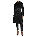 Black shearling belted leather coat - size UK 12 - Burberry
