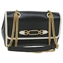 BALLY Chain Shoulder Bag Leather Black White Auth yk10275 - Bally
