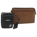 BURBERRY Burberrys Cosmetic Clutch Bag Leather 2Set Black Brown Auth fm3179