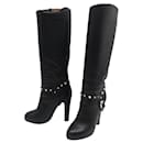 VALENTINO ROCKSTUD SHOES HEEL BOOTS 35 BLACK LEATHER HIGH BOOTS - Valentino