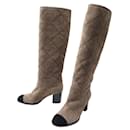 CHANEL BOOTS WITH G HEELS28056 38 BROWN SUEDE BOX BOOTS SHOES - Chanel